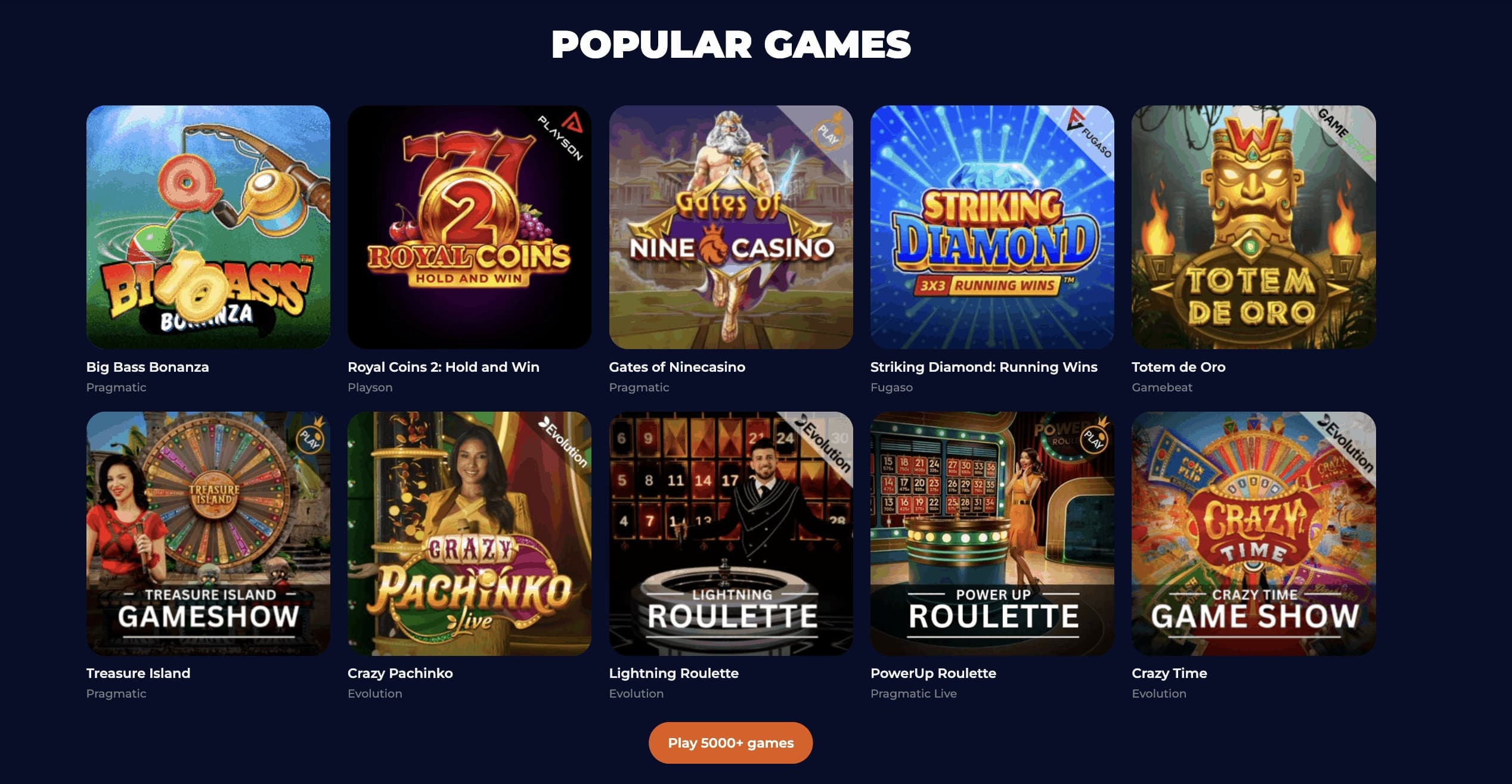 Juegos de casino en Ninecasino